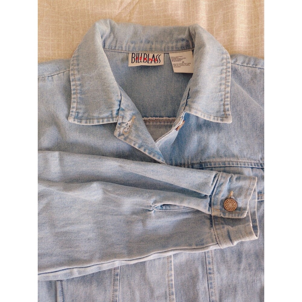 Vintage Bill Blass Trucker Jacket Womens Medium Blue Denim Jean Button Front